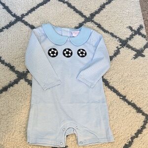 Stitchy Fish Baby Blue Striped Soccer One-Piece Romper